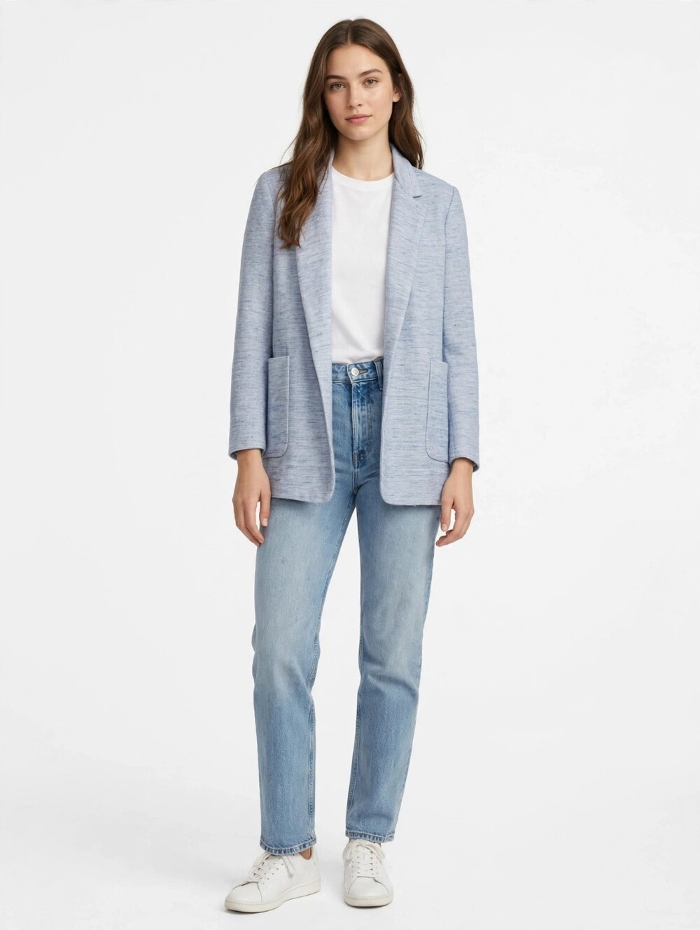 Zara Light Blue Women's Knit Blazer Jacket